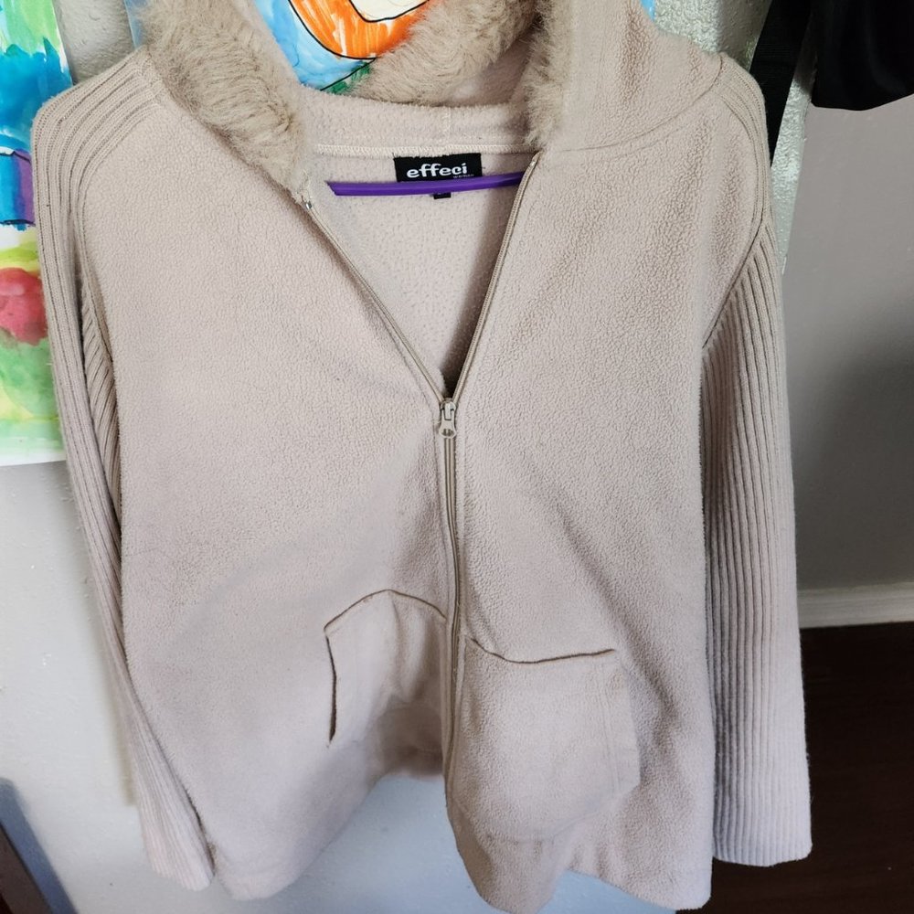 Effeci Womens Plus F/Z Hoodie Beige Fur Lined Hoodie